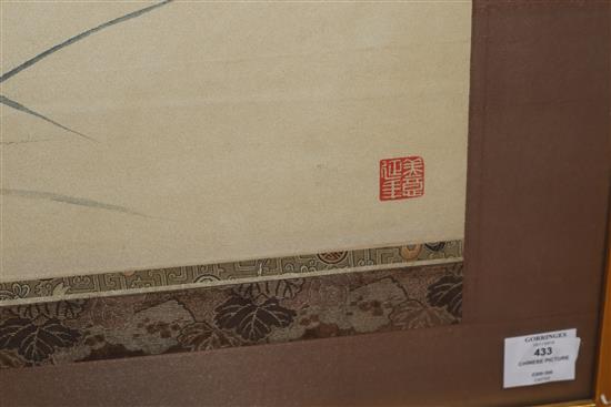 Anonymous (19th/20th century): A Chinese pigment on paper panel depicting peony blossom,
